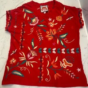 “Johnny Was” Red Embroidered Tee Shirt